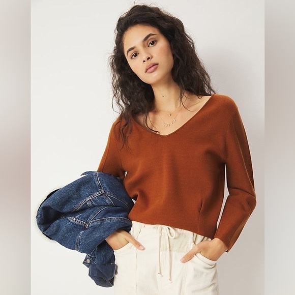 Maeve by Anthropologie V neck Brown Sweater - Picture 2 of 11